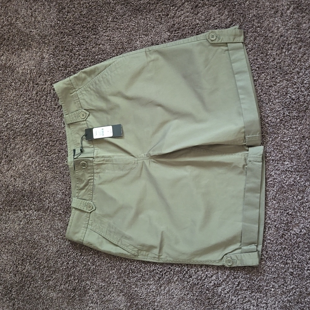 NEW Talbots Olive Green Roll Tab Bermuda Shorts 8